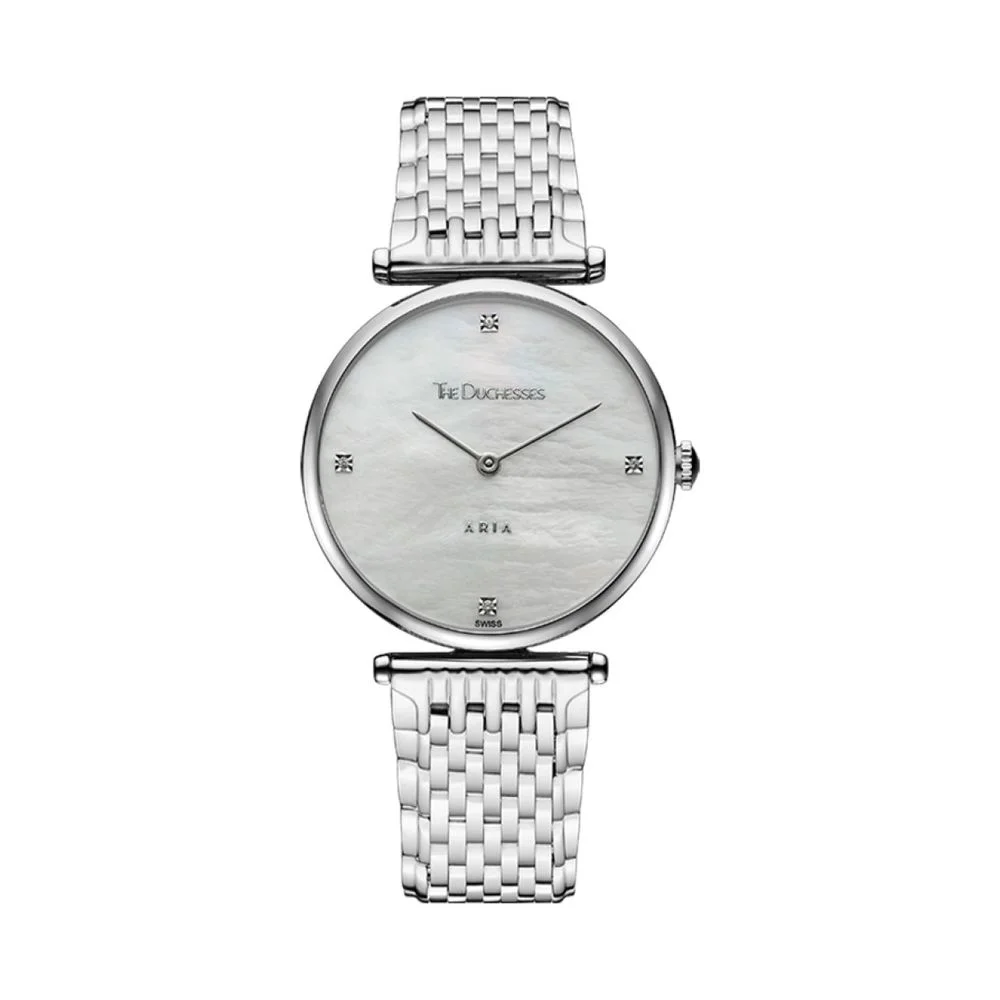 שעון יד לאישה משובץ יהלומים דגם Aria כסוף DUARSSSMS4 – The Duche